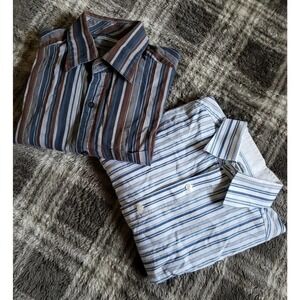 Lot of 2 Men's Johnston Murphy Tailored Fit Button-Up BLUE STRIPED Shirts Size M